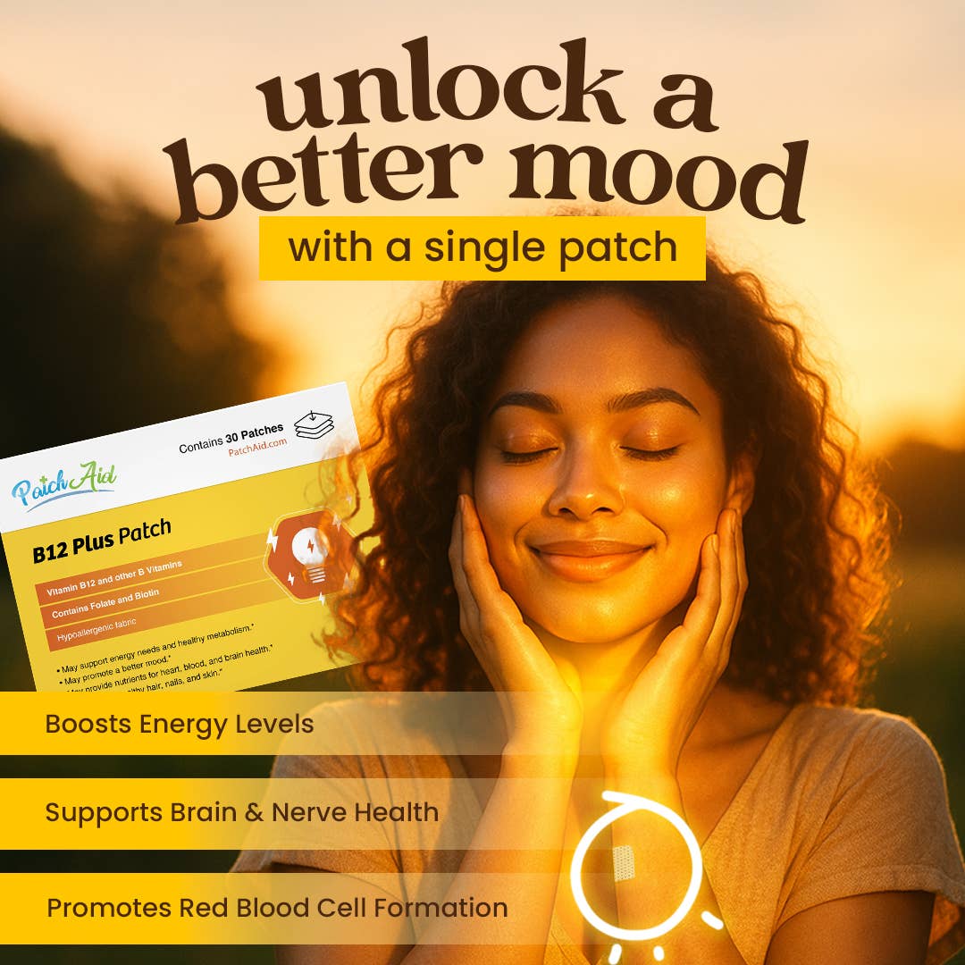 B12 Energy Plus Vitamin Patch - Energy & Mood Support: 12-Pack with Display Case