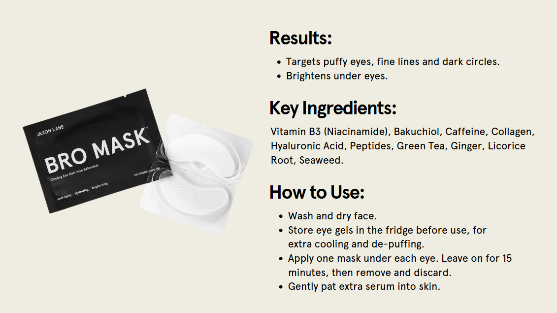 BRO MASK Hydrogel Cooling Eye Gels (Single) Men's Skin Care