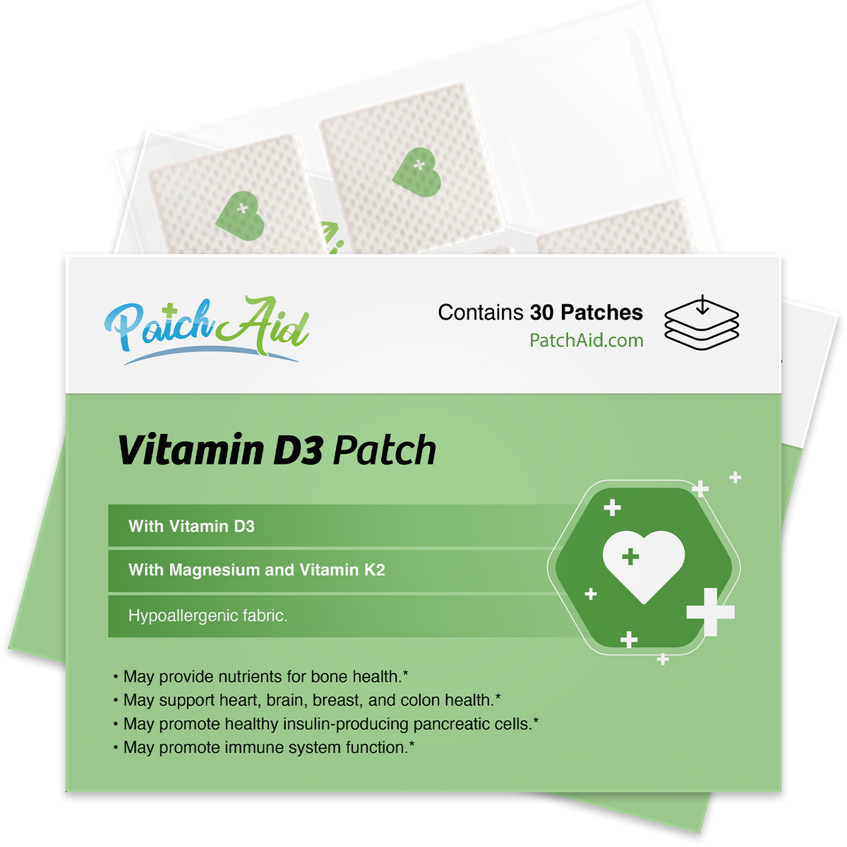 Vitamin D3 with K2 Patch - Bone, Heart & Immune Support: 12-Pack with Display Case