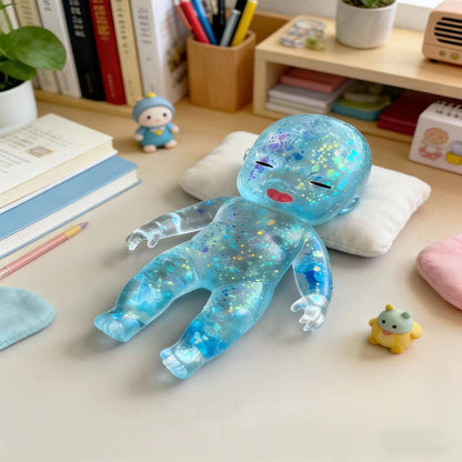 Glitter Jelly Doll Squishy Toy Soft Squeeze Stress Relief: Blue Glitter Doll Squishy / 14cm/5.5inch