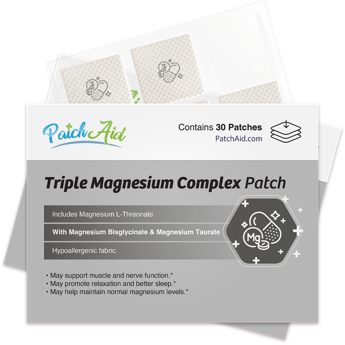 Triple Magnesium Complex Patch - Relaxation & Muscle Support: 12-Pack with Display Case