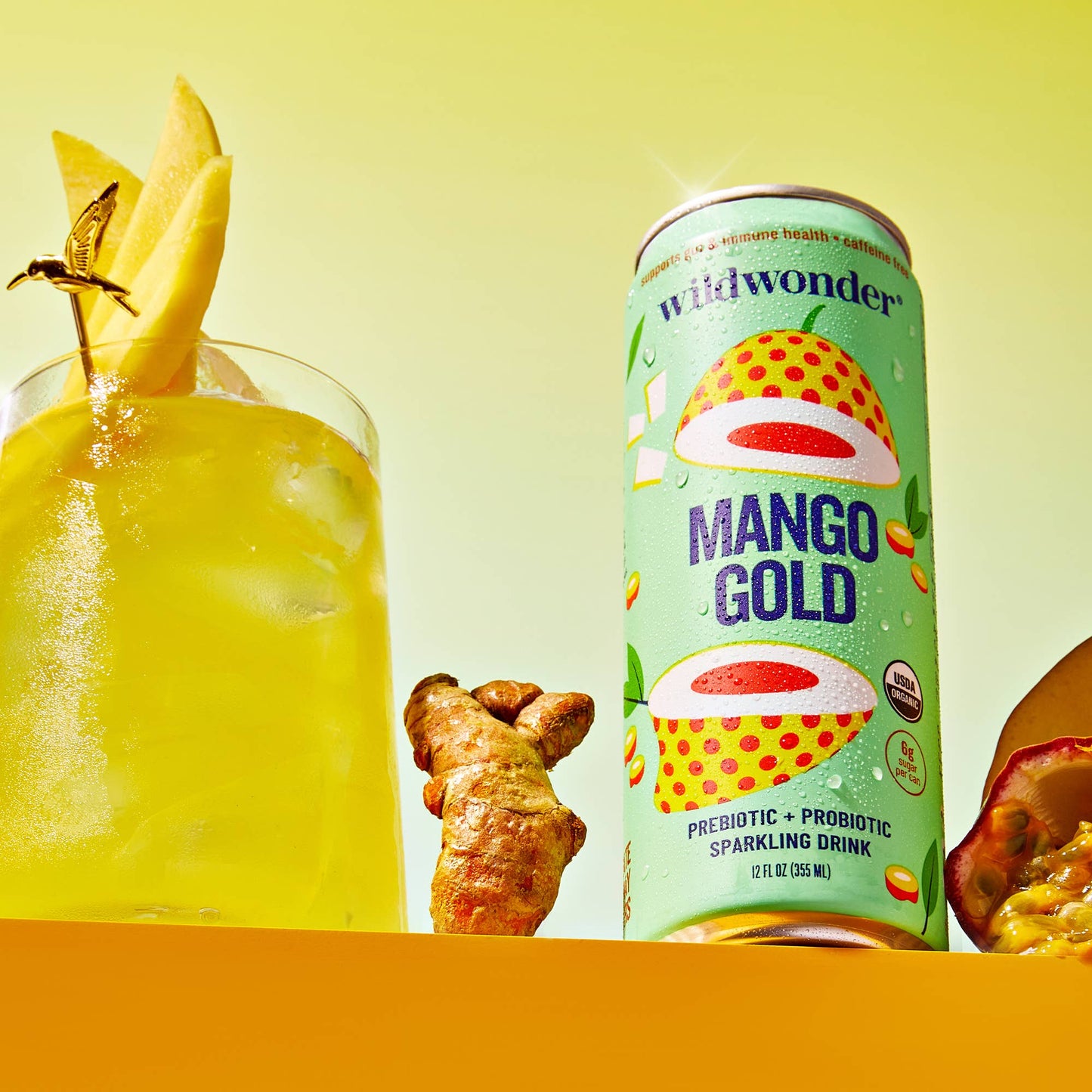 Mango Gold Sparkling Prebiotic + Probiotic Drink