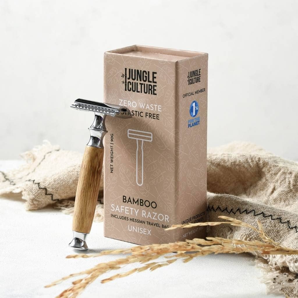 Bamboo Safety Razor - Unisex Eco-Friendly Razors, Zero Waste: Thick Handle / Dark Wood Tone