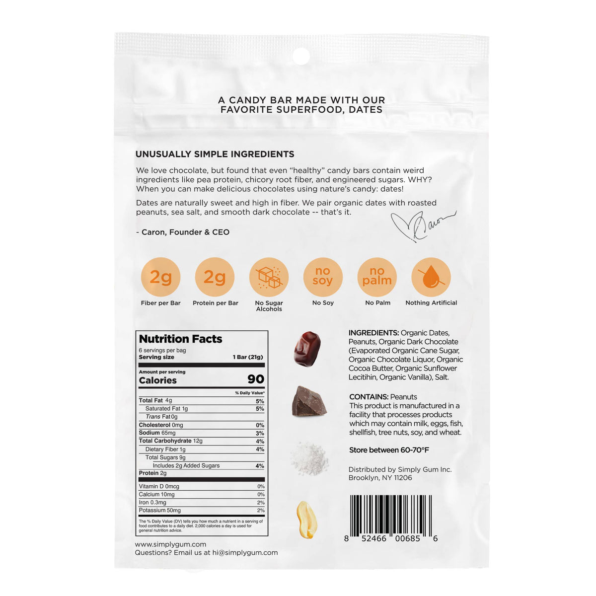 Chocolate Date Bars - Salted Peanut (4.5 oz Bags) | 6 Pack
