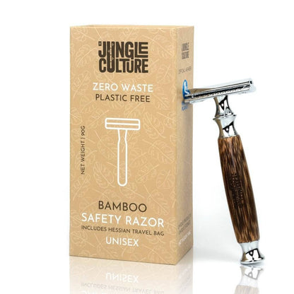 Bamboo Safety Razor - Unisex Eco-Friendly Razors, Zero Waste: Thick Handle / Light Wood Tone