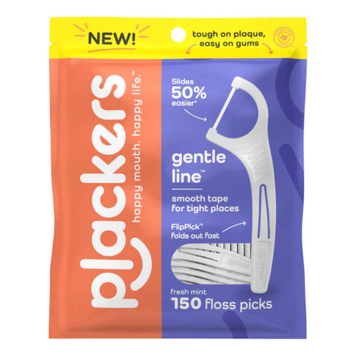 Plackers Gentle Line Floss Picks with Fold-Out FlipPick, Fresh Mint, 150 Count