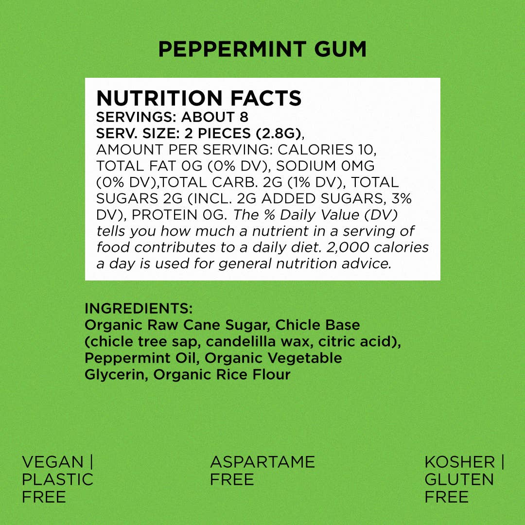 Peppermint Chewing Gum - Natural + Plastic-Free | 12 Pack