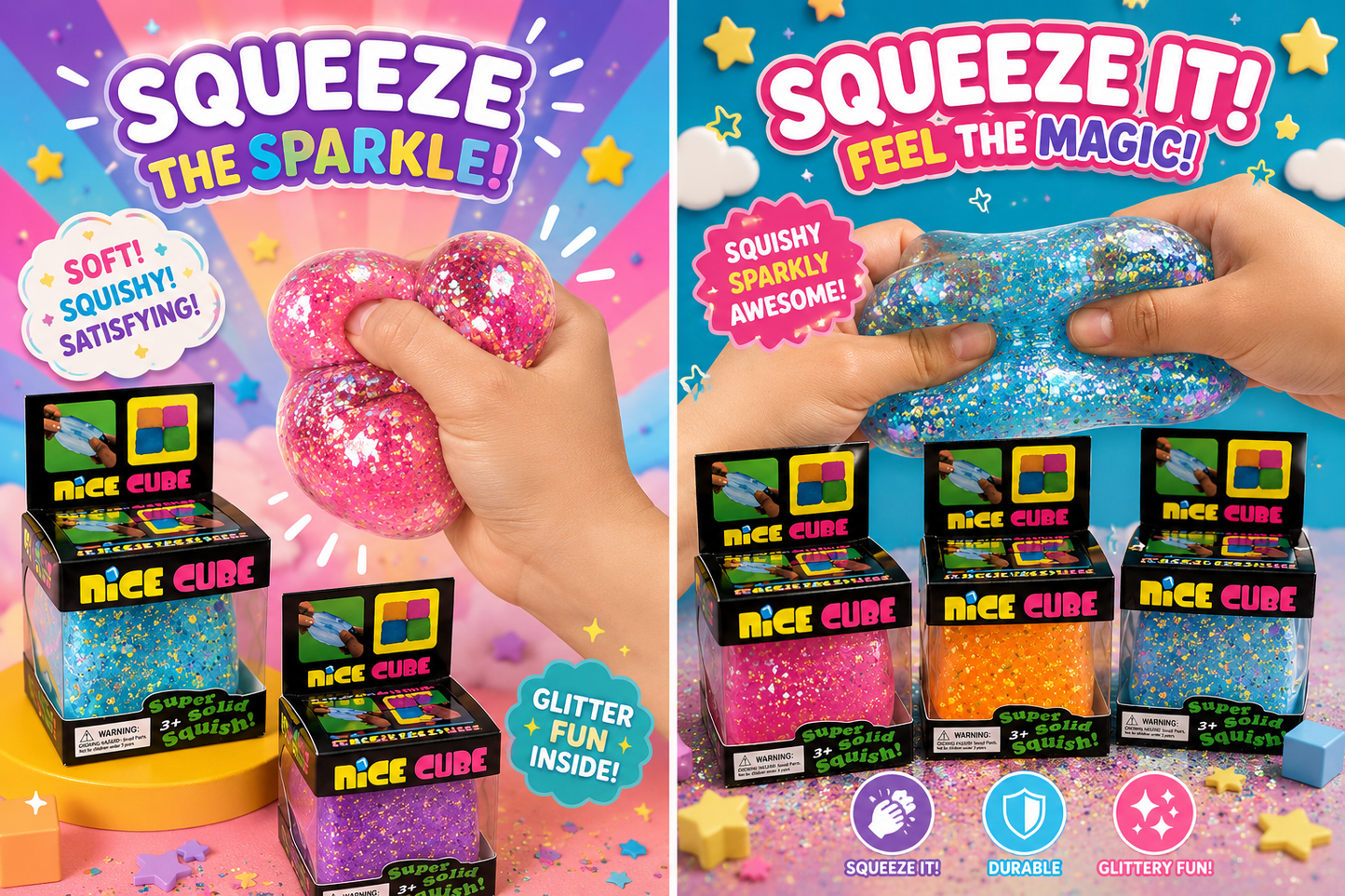 Nice Cube Squishy Toy Set – Fidget Cubes Glitter Series