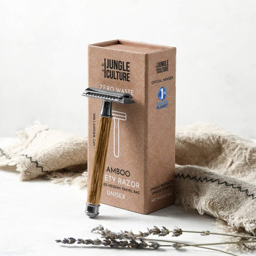 Bamboo Safety Razor - Unisex Eco-Friendly Razors, Zero Waste: Thick Handle / Light Wood Tone