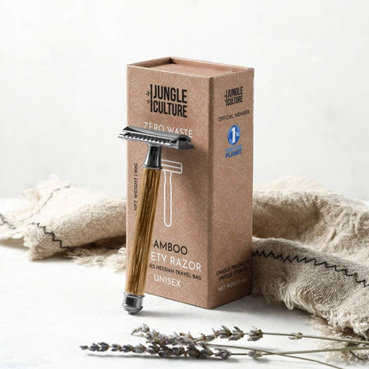 Bamboo Safety Razor - Unisex Eco-Friendly Razors, Zero Waste: Thick Handle / Dark Wood Tone