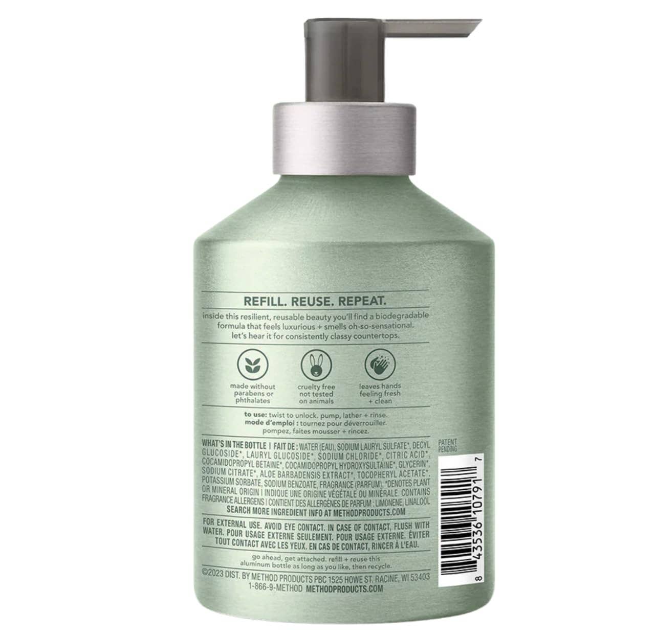 Method Gel Hand Wash, Premium Aluminum Pump Bottle, Sage + Wild Mint, 12 Oz
