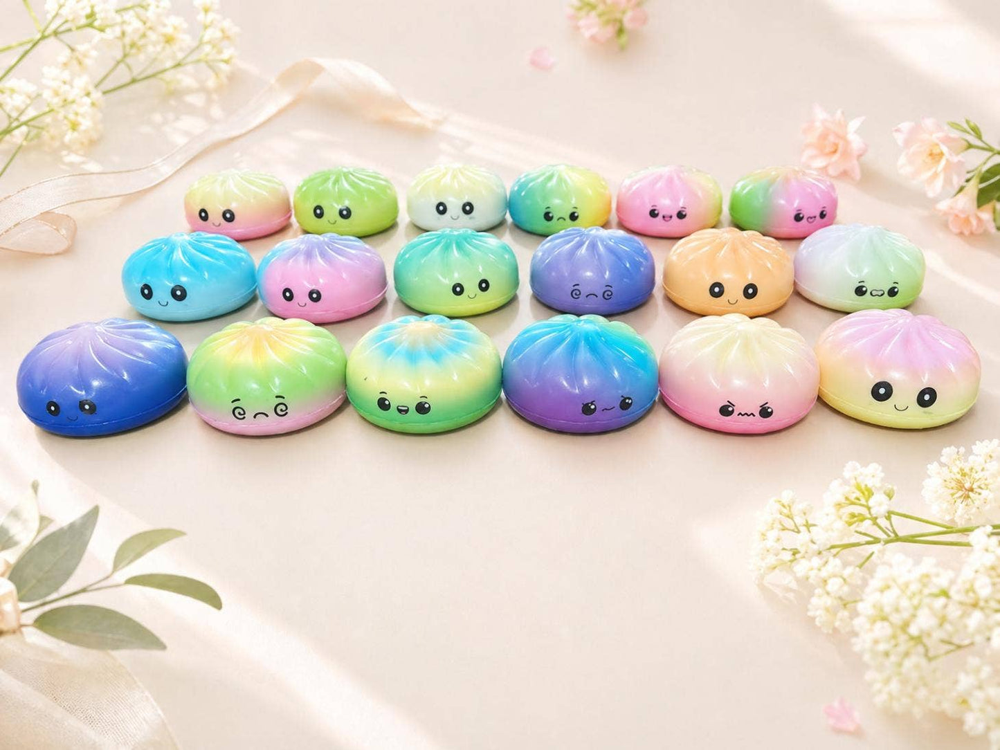 Dumpling Shape Squishy Soft Slow Rising Stress Relief Toy: Colorful Dumpling Squishy / Approx. 3.54" Diameter