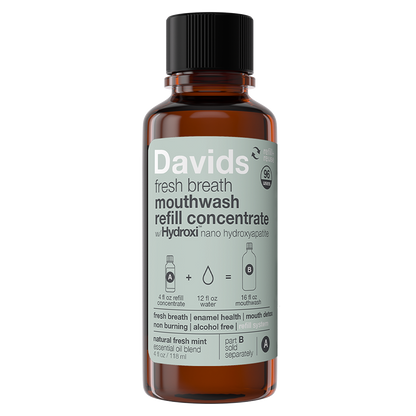 Davids Hydroxi™ fresh breath mouthwash - natural fresh mint : Mouthwash refill kit w/ empty glass bottle (refills sold separately)