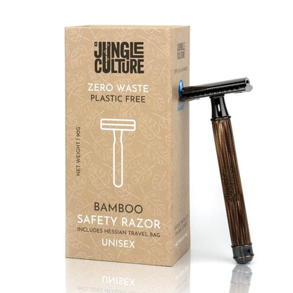 Bamboo Safety Razor - Unisex Eco-Friendly Razors, Zero Waste: Thick Handle / Light Wood Tone