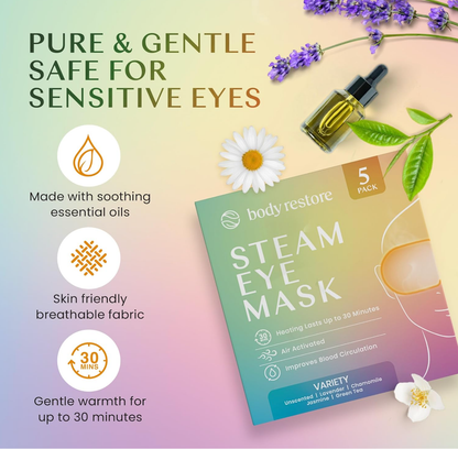 BODY RESTORE Steam Eye Mask Spa Relax Five Packs or Single: 5 PACK Lavender