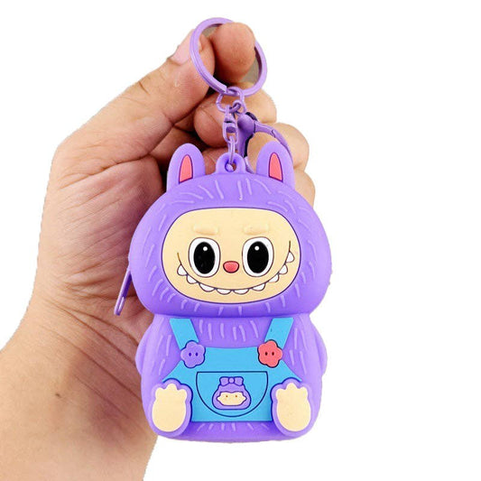 Cartoon Coin Purse Keychain Silicone Wallet Charm 5 Colors: Purple