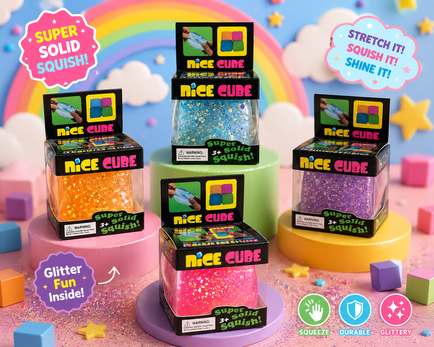 Nice Cube Squishy Toy Set – Fidget Cubes Glitter Series