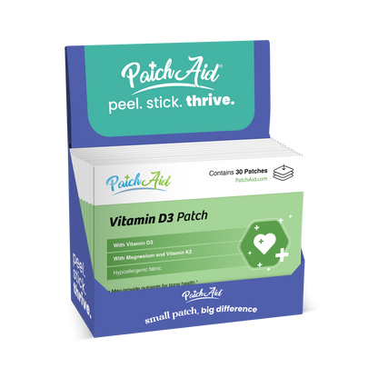 Vitamin D3 with K2 Patch - Bone, Heart & Immune Support: 12-Pack with Display Case