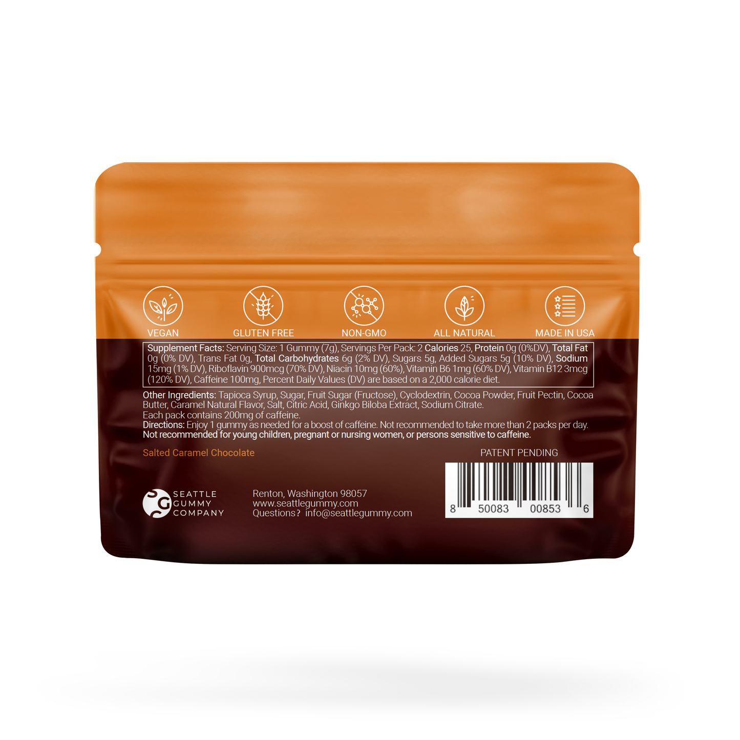Mocca Shots Salted Caramel Chocolate Caffeine Gummy |12-Pack