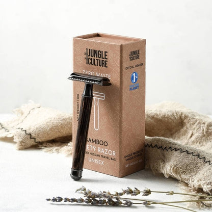 Bamboo Safety Razor - Unisex Eco-Friendly Razors, Zero Waste: Thick Handle / Light Wood Tone
