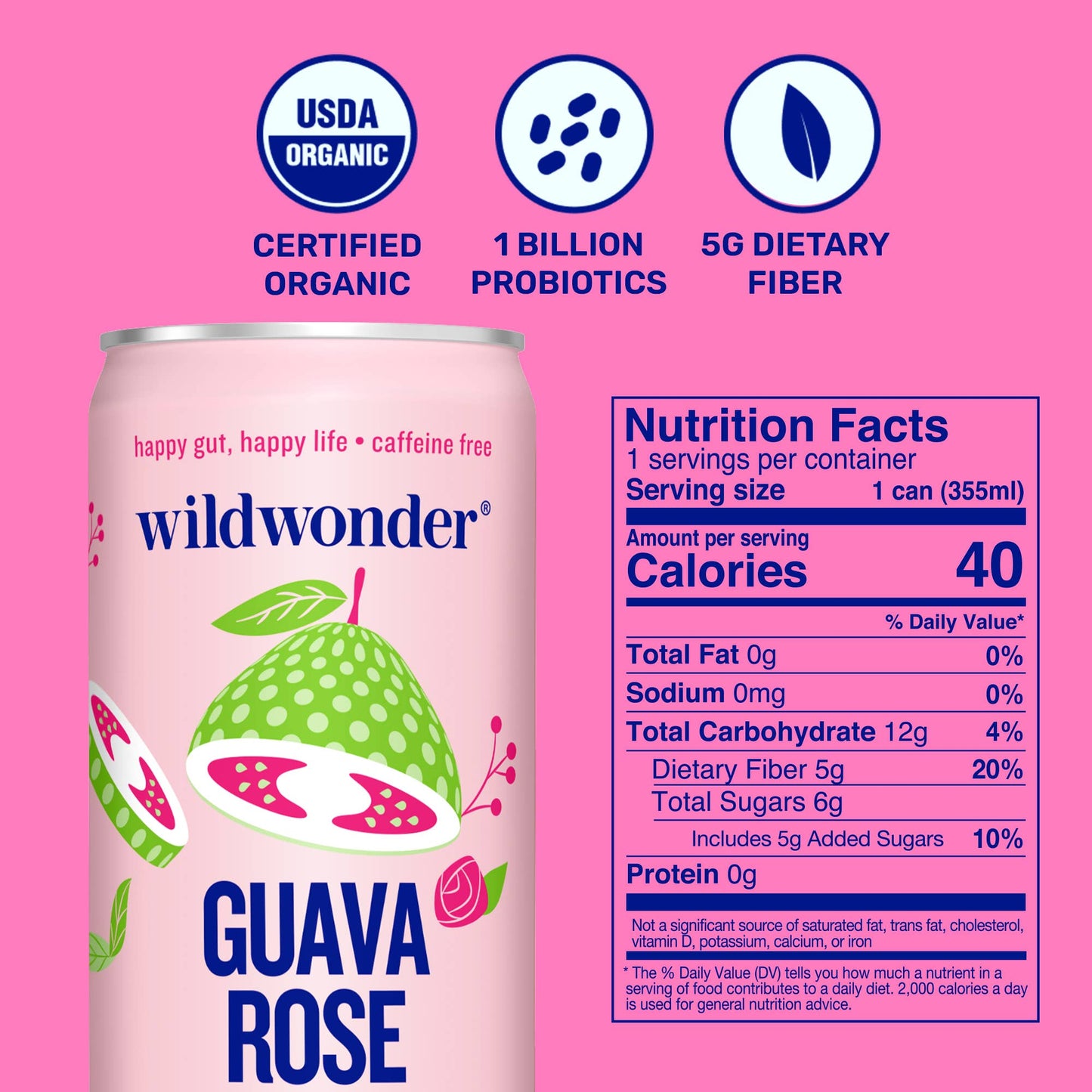 Guava Rose Sparkling Prebiotic + Probiotic Drink