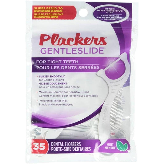 Plackers Gentleslide Flossers for Tight Teeth, Cool Mint, 35 Count