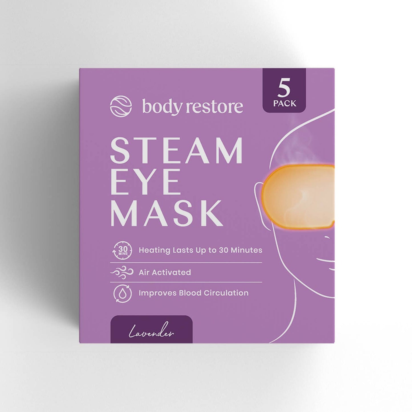 BODY RESTORE Steam Eye Mask Spa Relax Five Packs or Single: 5 PACK Lavender