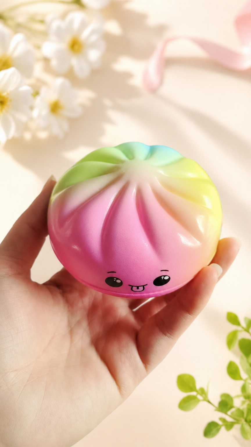 Dumpling Shape Squishy Soft Slow Rising Stress Relief Toy: Colorful Dumpling Squishy / Approx. 3.54" Diameter