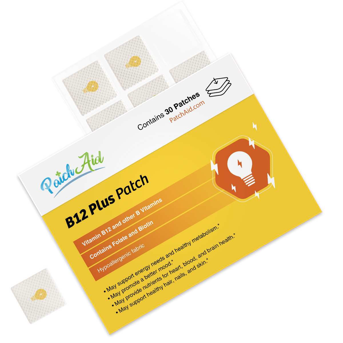 B12 Energy Plus Vitamin Patch - Energy & Mood Support: 12-Pack with Display Case