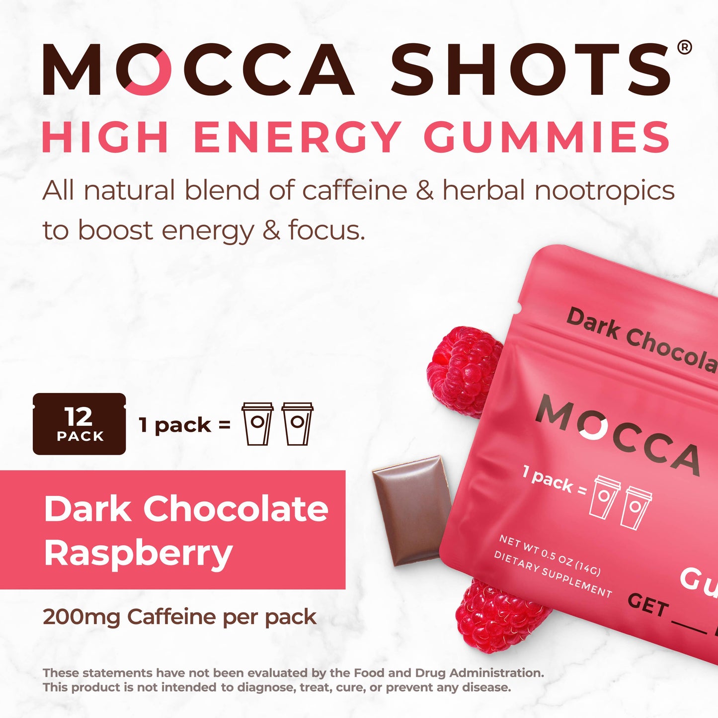 Mocca Shots Chocolate Raspberry Caffeine Gummy |12-Pack