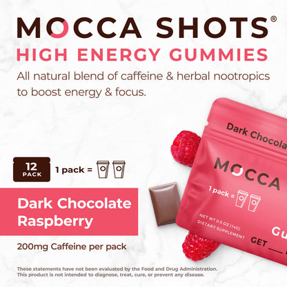 Mocca Shots Chocolate Raspberry Caffeine Gummy |12-Pack