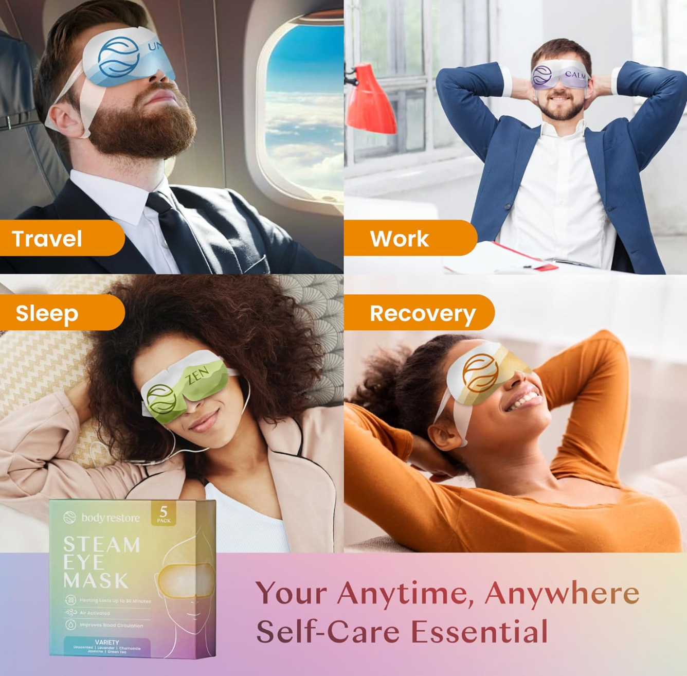 BODY RESTORE Steam Eye Mask Spa Relax Five Packs or Single: 5 PACK Lavender