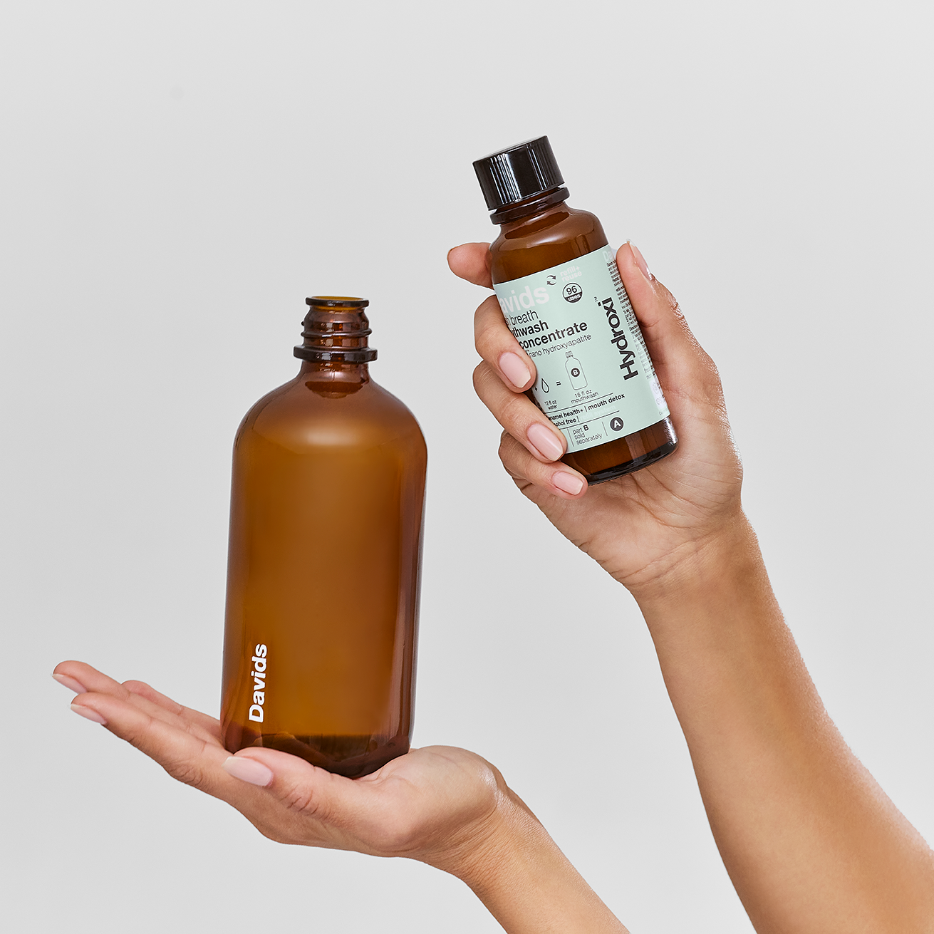 Davids Hydroxi™ fresh breath mouthwash - natural fresh mint : Mouthwash refill kit w/ empty glass bottle (refills sold separately)