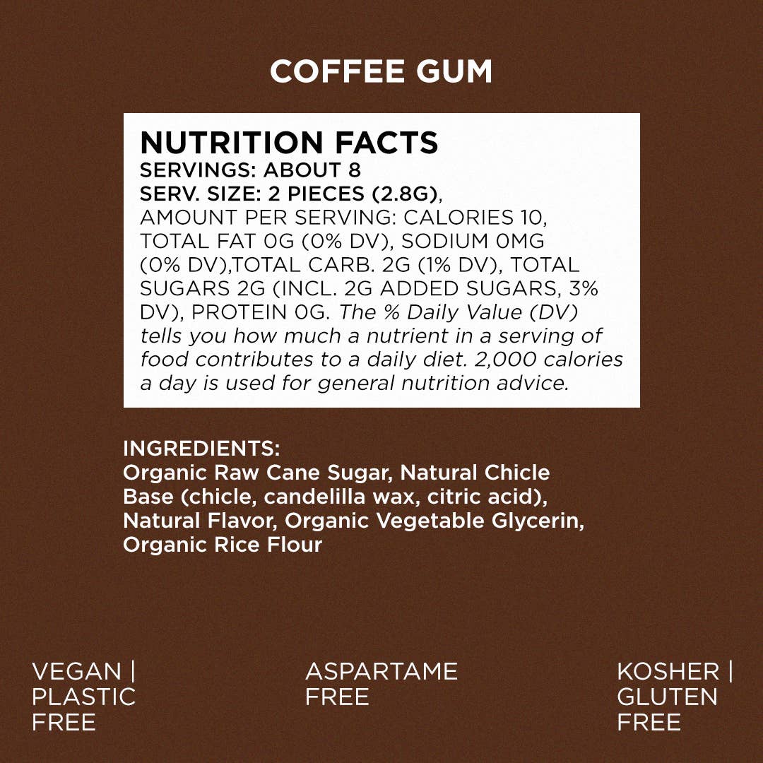 Coffee Chewing Gum- Natural + Plastic-Free | 12 Pack