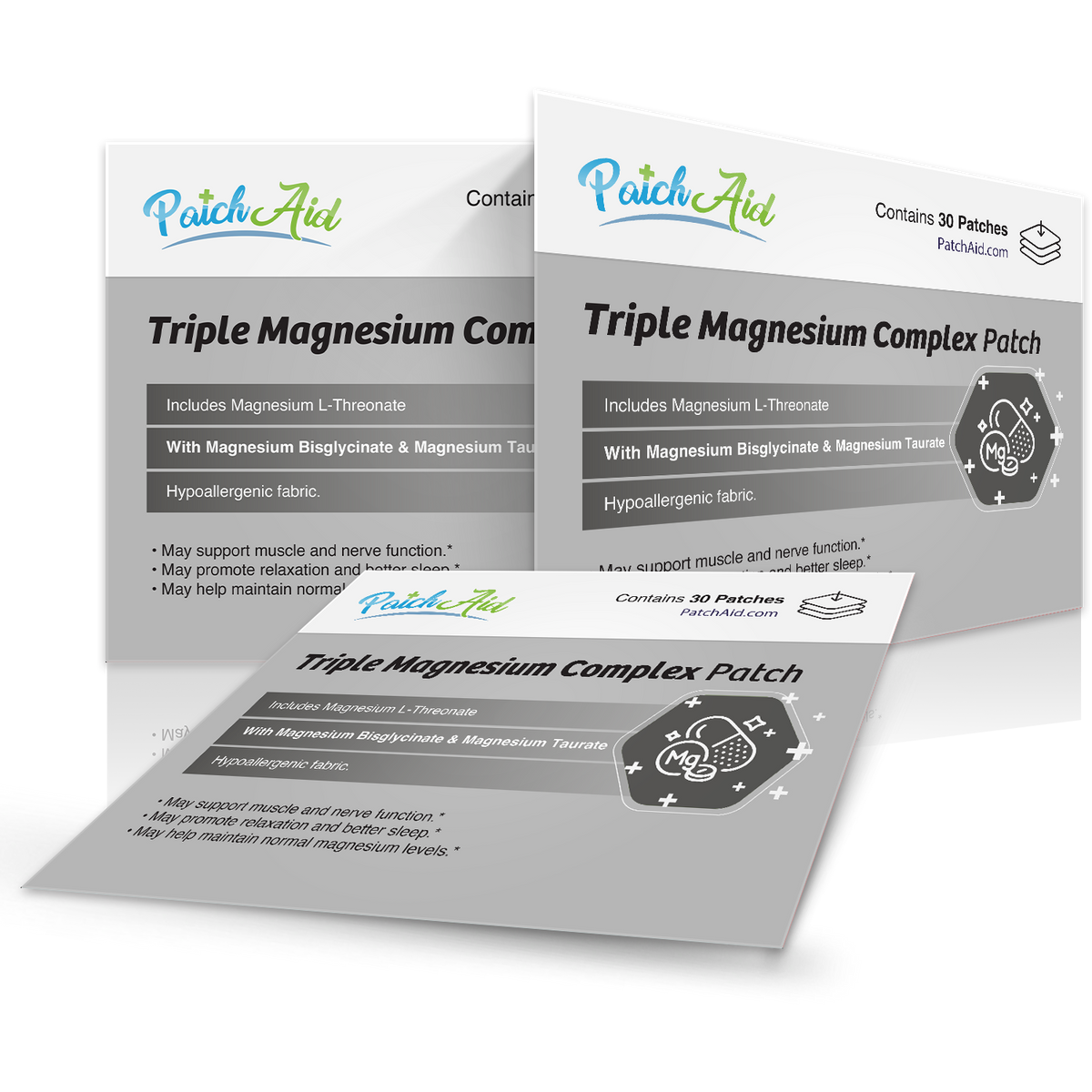 Triple Magnesium Complex Patch - Relaxation & Muscle Support: 12-Pack with Display Case