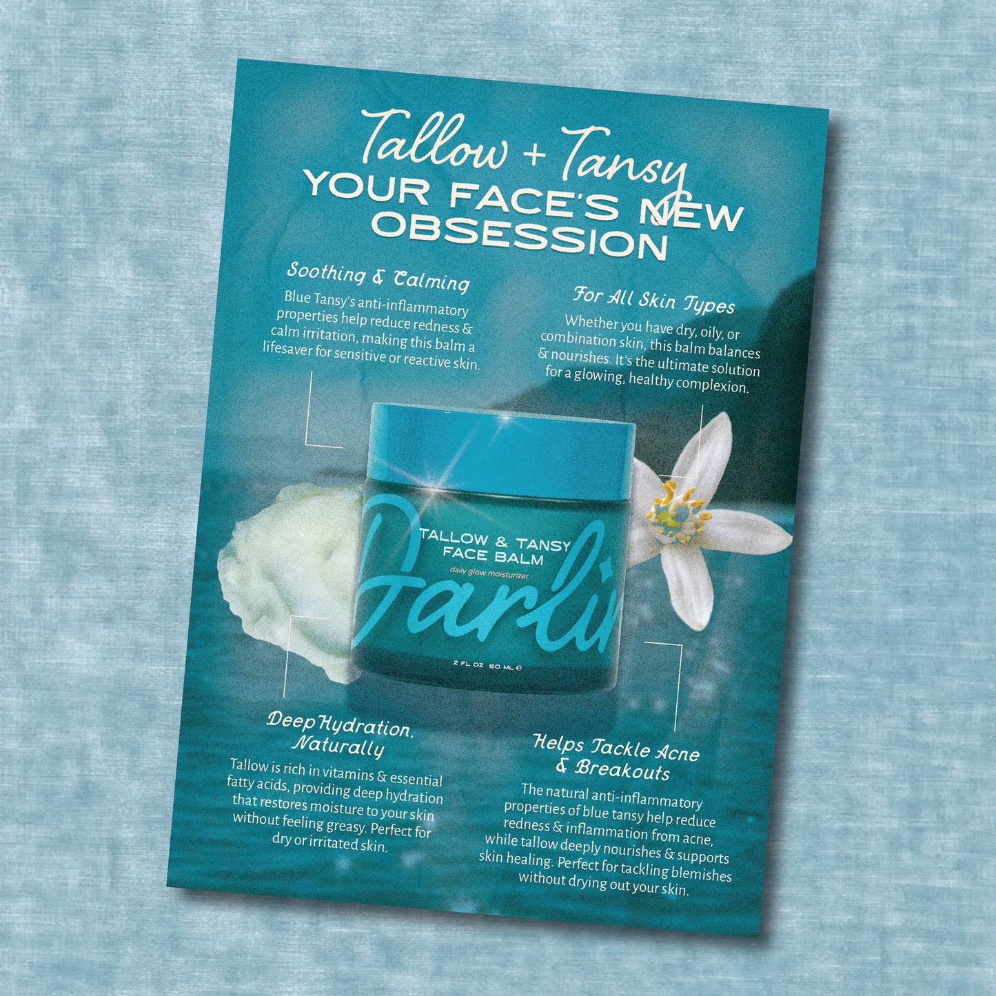 Tallow Face Balm | Natural Blue Tansy Skincare Moisturizer