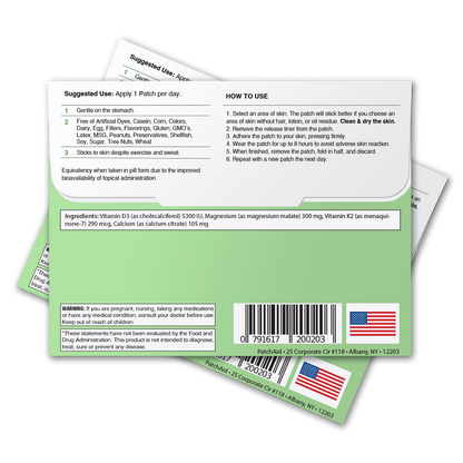 Vitamin D3 with K2 Patch - Bone, Heart & Immune Support: 12-Pack with Display Case