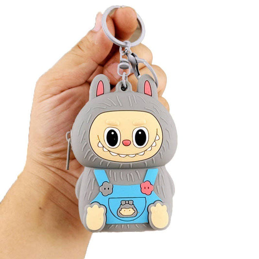 Cartoon Coin Purse Keychain Silicone Wallet Charm 5 Colors: Grey