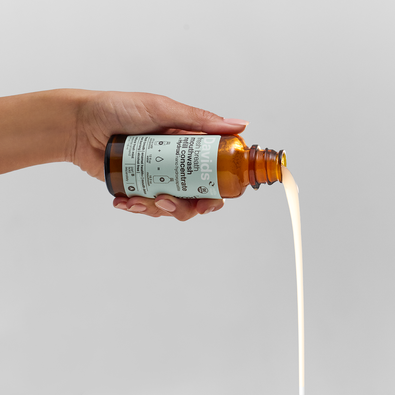 Davids Hydroxi™ fresh breath mouthwash - natural fresh mint : Mouthwash refill kit w/ empty glass bottle (refills sold separately)