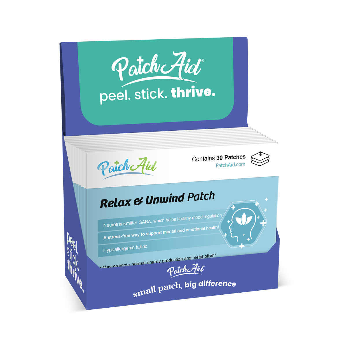 Relax & Unwind Patch - Stress Relief & Relaxation Support: 12-Pack with Display Case