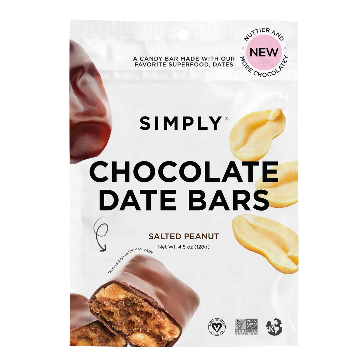 Chocolate Date Bars - Salted Peanut (4.5 oz Bags) | 6 Pack