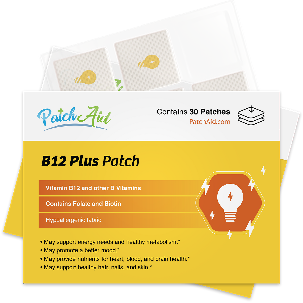 B12 Energy Plus Vitamin Patch - Energy & Mood Support: 12-Pack with Display Case