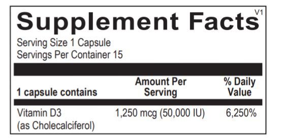 Ortho Molecular Vitamin D3 50,000 IU 15caps (AVAILABLE IN-STORE ONLY)
